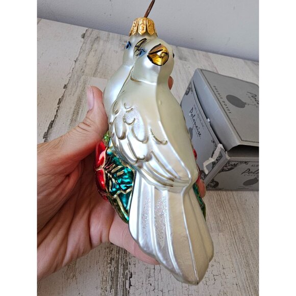 Polonaise double doves bird glass ornament poinsettia Xmas tree Kurt Adler - Picture 5 of 9